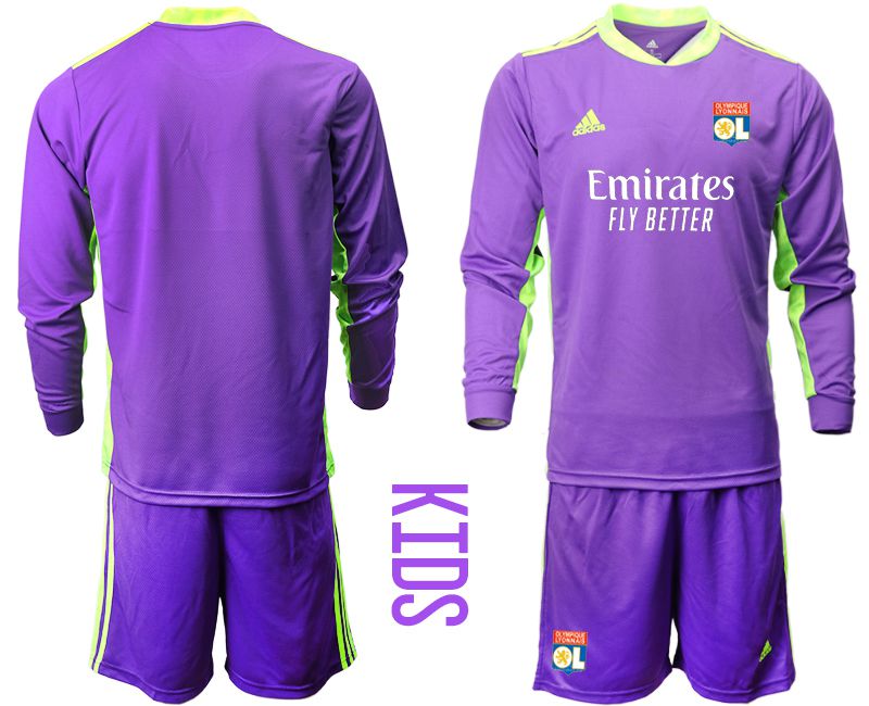 Youth 2020-2021 club Olympique Lyonnais purple long sleeved Goalkeeper Soccer Jerseys